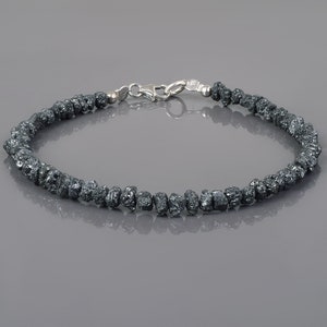 3-4MM Natural Black Diamond Bracelet,Raw Rough Diamond,Uncut Diamond Nuggets Jewelry,April Birthstone Gift for Unisex,925 Silver Diamond