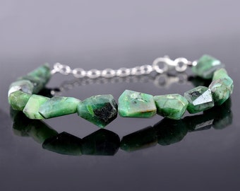 Raw Emerald Bracelet Birthstone May Gemstone Jewelry