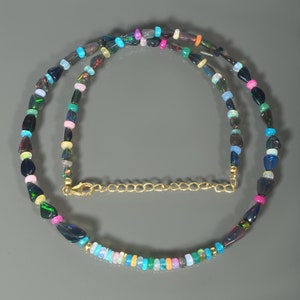 Ethiopian Opal Necklace – Rainbow Fire Opal – Sterling Silver Chain – October Birthstone Jewelry – Gift for Her – Crystal Jewelry
