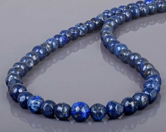 Natural Lapis Lazuli Beaded Necklace, 925 Sterling Silver