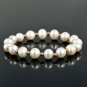 Freshwater Pearl Beads Bracelet-June Birthstone Jewelry-Sterling Silver Balls Gift-Pearl Stretch Bracelet- Bridesmaid Gift, Bridal Jewellery