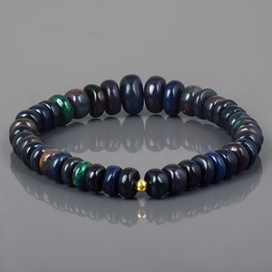 Sparkling Natural Black Ethiopian Opal Bracelet Welo Fire Opal Gemstone Jewelry Spiritual Protection Inner Peace Anxiety Relief Bracelet