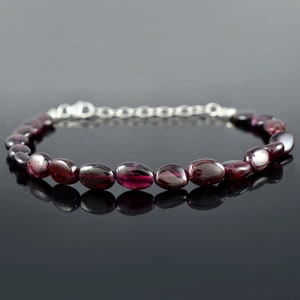 Red Garnet Bracelet - Sterling Silver Adjustable Chain -January Birthstone Jewelry -Healing Crystal Gift -Gift for her