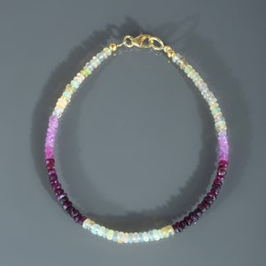 Natural Sparkling Ethiopian Opal & Ruby Beads Bracelet-October Birthstone Gift-Ruby Gemstone Jewelry-Sterling Silver Claps Gift for her