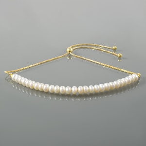Freshwater Pearl Beads Chain, Sterling Bolo Chain, Slider, Adjustable, Box Chain, Charm Bracelet Gift for Women March Birthstone Jewelry