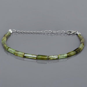 Faceted Green Tourmaline Bracelet Sterling Silver Beaded Jewelry