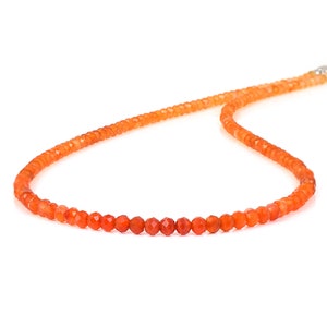 Natural Carnelian Necklace, Carnelian Micro Faceted Round Beads Chain, Orange Gemstone Beaded Jewelry ,Minimalist Beads Strand 45CM