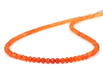 Collier en cornaline naturelle, chaîne de perles rondes micro-facettes en cornaline, bijoux en perles de pierres précieuses orange, chapelet de perles minimaliste 45 cm