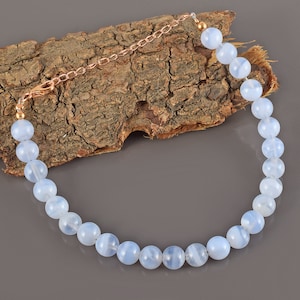 Blue Lace Agate Bracelet – Dainty Minimalist Crystal Jewelry – Natural Gemstone Friendship Gift for Women – Calming Stone Bracelet