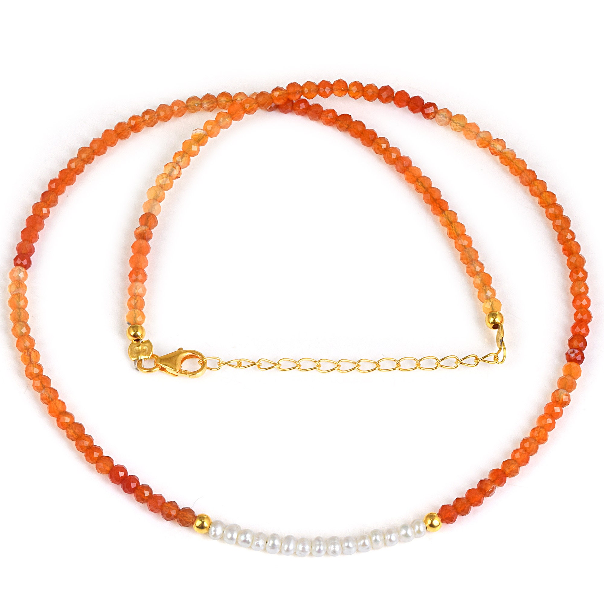 Collier Perles Ancien - Pierre Naturelle Cornaline Orange - Style Bohème Cristal - Bijou Vintage Occasion