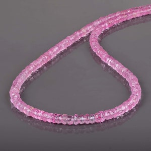 Pink Topaz  Necklace Rondelle Faceted 925 Silver Chain 18&quot; Beaded Pink  Stone Jewelry,Lobster claps Adjustable chain Gift