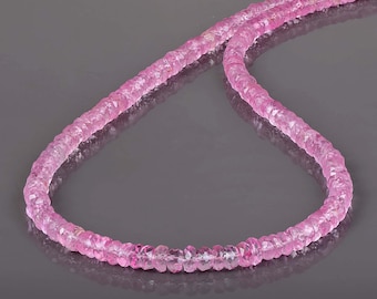 Collana di morganite rosa naturale Rondelle sfaccettata catena in argento 925 18" gioielli in pietra morganite con perline, pietra preziosa con perle di morganite caramelle con perline