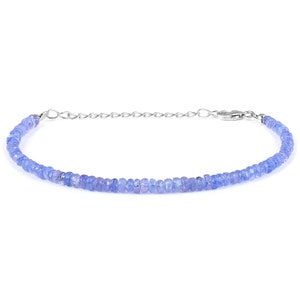 Natural Tanzanite Bracelet-December Birthstone Jewelry- Sterling Silver Chain Claps-Rondelle faceted Tanzanite Beads Jewelry-Birthday Gift