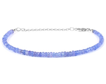 Natural Tanzanite Bracelet,Delicate Tanzanite bracelet made with High Quality 3.5mm Beads,Rondelle faceted Tanzanite Beads Jewelry