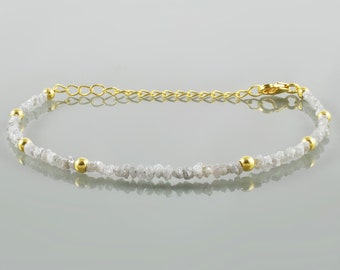 Natural Grey Diamond Nuggets Bracelet,925 Silver April Birthstone jewelry,Raw Rough Diamond Gift