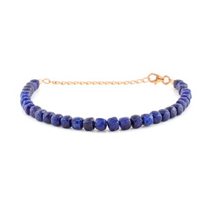 Natural Lapis Lazuli Bracelet, Handcrafted Blue Crystal Bracelet, Beaded Bracelet for Man,Lapis Lazuli Jewelry,925 Sterling Silver Gemstone