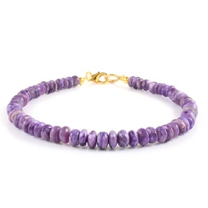 Charoite Beads Bracelet,Sterling Silver Claps,Natural Purple Gemstone Bracelet,Charoite Crystal Jewelry,Gift for Her
