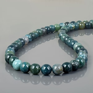 Plain Round Moss Agate Beads Necklace-Sterling Silver Clasp-Green Gemstone Jewelry-Natural Healing Stone-Minimalist Necklace - Gift for Her
