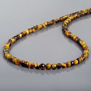 Natürliche Tigerauge Halskette 4mm echte Tigerauge Perlenhalskette für Mannfrauen-Schmuckgeschenk für Freund goldene Edelstein-Halskette