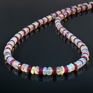 Opal Necklace Ruby Gemstone Sterling Silver October Birthstone