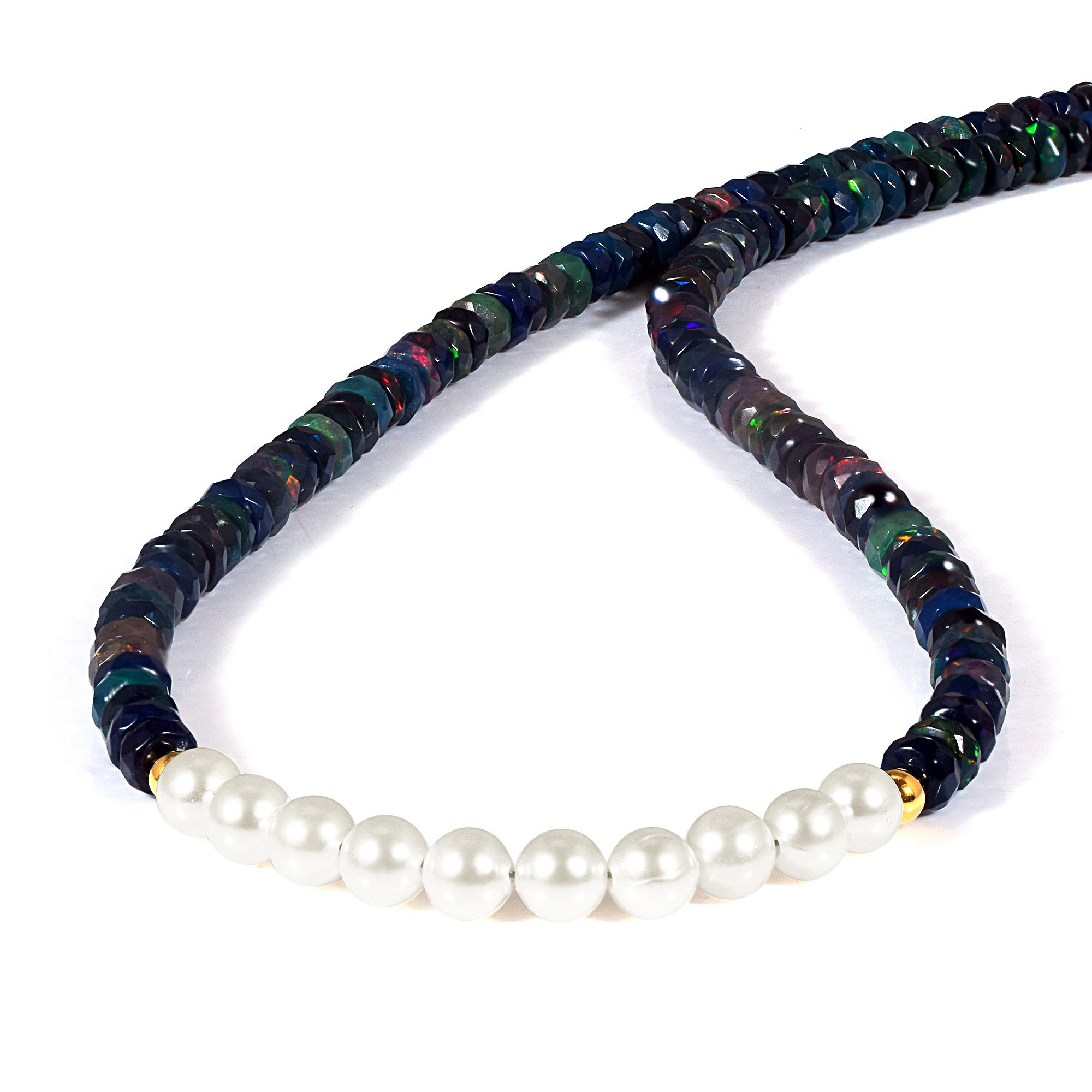 Black Opal & Pearl Necklace | Sterling Silver Chain