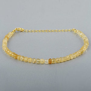 Citrine Beads Bracelet, Sterling Silver Clasp, Natural Yellow Gemstone Bracelet, November Birthstone Jewelry, Citrine Crystal Gift for Her