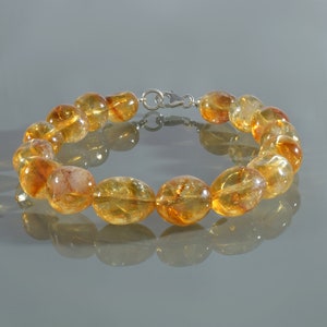 Natural Yellow Citrine Beaded Bracelet Luck, Prosperity, Gift for Men & Women Healing Crystal Birthstone Gift for Her