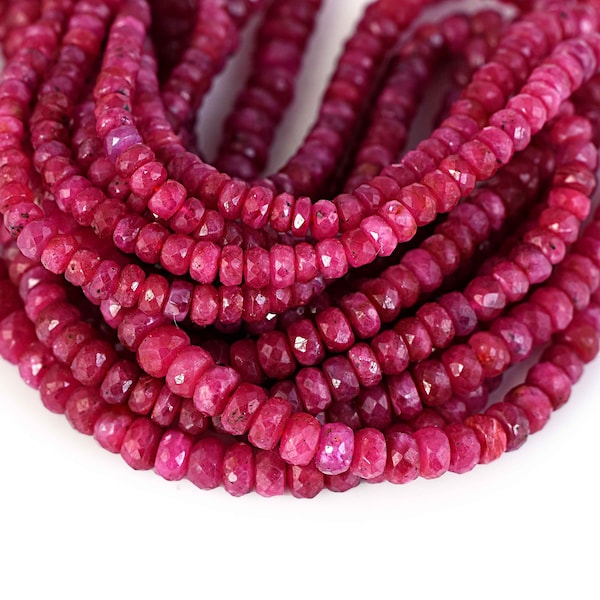 Natural Ruby Beads Strands Rondelle Faceted Pink Stone Beads Necklace July Birthstone Necklace Wedding Ruby Gift for Women's Ruby Stone