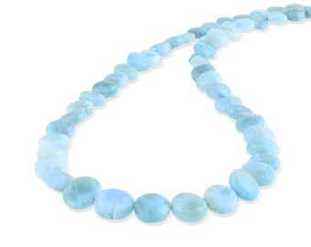 Natural Larimar Necklace ,925 Sterling Silver Coin Shape Jewelry,Blue Gemstone Necklace