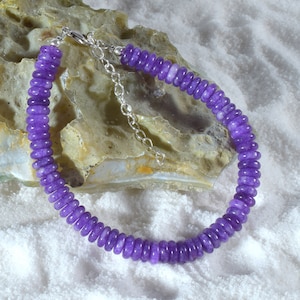 Charoite Beads Bracelet-Purple Gemstone Jewelry-Sterling Silver Claps Chain-Charoite Crystal Bracelet-Plain Rondelle Gift for her