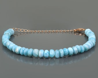 Natural Larimar Bracelet,Smooth Roundel Beaded Larimar Gemstone Jewelry Gift,Blue Stone Larimar Gift,Healing Power Larimar Crystal Bracelet