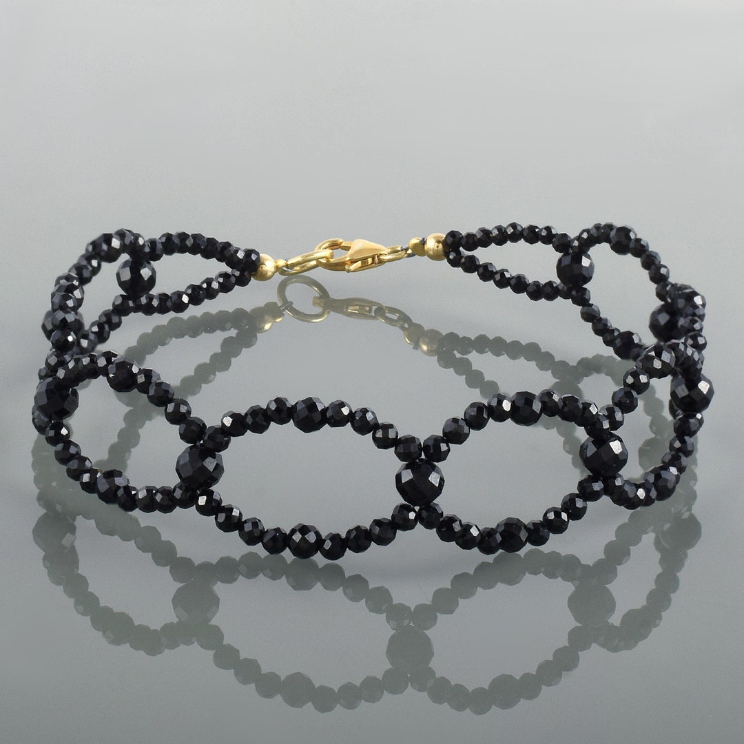 Genuine Black Spinel Bracelet Beaded Black Spinel Jewelry Black