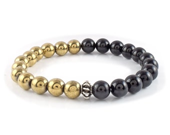 Handcrafted Pyrite & Black Tourmaline Bracelet Healing Crystal