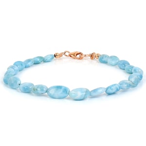 Bracelet en larimar, forme ovale naturelle, perles de pierres précieuses bleues du Pérou, fermoir en argent sterling, bijoux en cristal de Larimar, cadeau d&#39;anniversaire pour elle