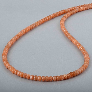 Natural Peach Moonstone Necklace Rondelle Faceted 925 Silver 18&quot;Chain Jewelry Moonstone Beads Necklace Healing Crystal Gemstone Gift for her