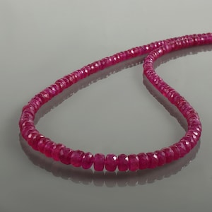 Natural Ruby Beads Necklace-July Birthstone Jewelry-Pink Gemstone Necklace-Sterling Silver Chain Claps-Faceted Rondelle Ruby Wedding Gift