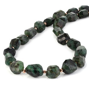 Emerald Necklace – Raw Gemstone Beads – May Birthstone Jewelry –Sterling Silver Adjustable Chain – Gift for Her or Him –Green Stone Necklace