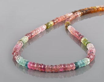Natural Multi Tourmaline Rondelle Beads Necklace in 925 Silver Birthstone Jewelry,Watermelon Gemstone necklace