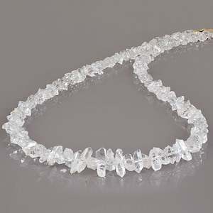 Raw Herkimer Quartz Necklace – Uncut Crystal Diamond – April Birthstone Gift – Healing Stone Jewelry for Her – Sterling Silver Clasp