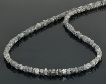 Raw Grey Diamond Necklace: Sterling Silver Beaded Nuggets