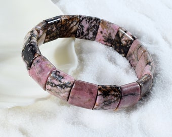 Rhodonite Bracelet Healing Crystal Pink Gemstone Stretch Jewelry