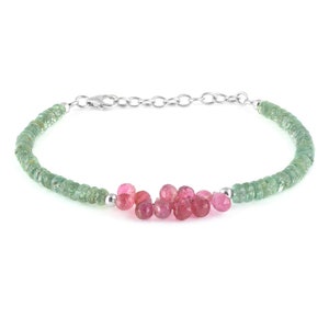 Kyanite Bracelet,Pink Tourmaline Drops Bracelet,Genuine Kyanite Crystal Gemstone Gift for Women's,Green Kyanite Bracelet,Mint Color Beads