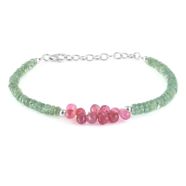 Kyaniet armband, roze toermalijn druppels armband, echte kyaniet kristal edelsteen cadeau voor dames, groene kyaniet armband, mint kleur kralen