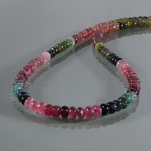 Natural Multi Tourmaline Necklace,Tourmaline Gemstone Jewelry,Healing Power Beads Stone,Watermelon Tourmaline Gift,925 Sterling Silver Chain
