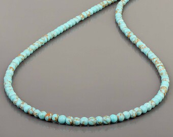 Turquoise Necklace,Turquoise Gemstone Necklace,Boho &hippie Turquoise Jewelry,Smooth Round Turquoise Healing Necklace,Unisex Beads Necklace