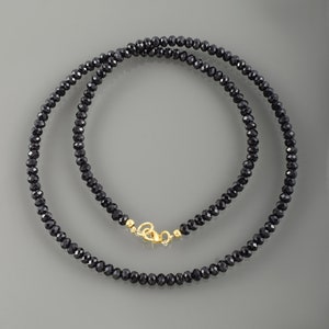 Natural Black Spinel Beads Necklace-Sterling Silver Claps-Black Gemstone Necklace-Beaded Spinel Jewelry Gift-Faceted Rondelle Spinel Gift