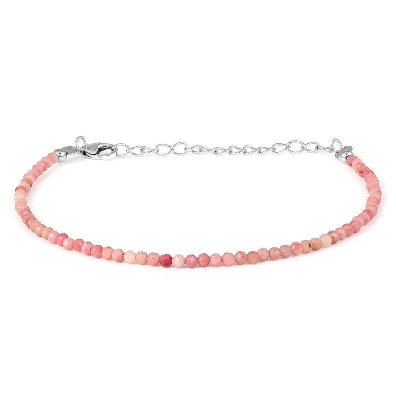Bracelet minuscule de rhodonite, bracelet rond de pierre gemme rose à facettes, bijoux de rhodonite perlée, bracelet délicat de rhodonite, cadeau de rhodonite de 22 cm pour elle image 2