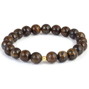 Pulsera de broncita genuina de 8 mm, pulsera para mujer o hombre, piedra natural, pulsera elástica de piedras preciosas, pulsera de cuentas, joyería marrón chocolate