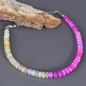 Ethiopian Opal Bracelet – October Birthstone Jewelry – Sterling Silver Adjustable Chain – Fire Opal Gift for Her