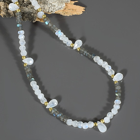 Rainbow Moonstone Beads,Moonstone Jewelry,Moonstone Silver Bead Necklace